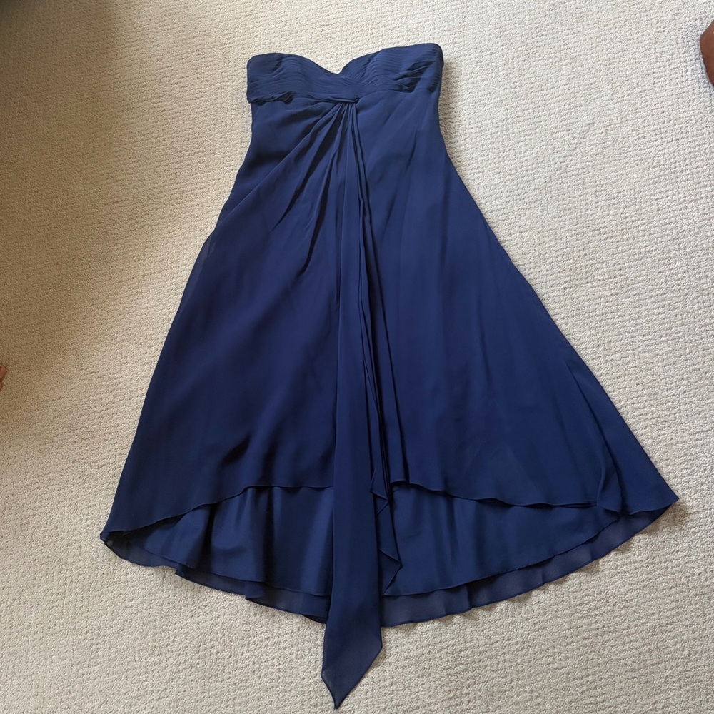 David's Bridal Navy Blue Strapless Chiffon Dress
